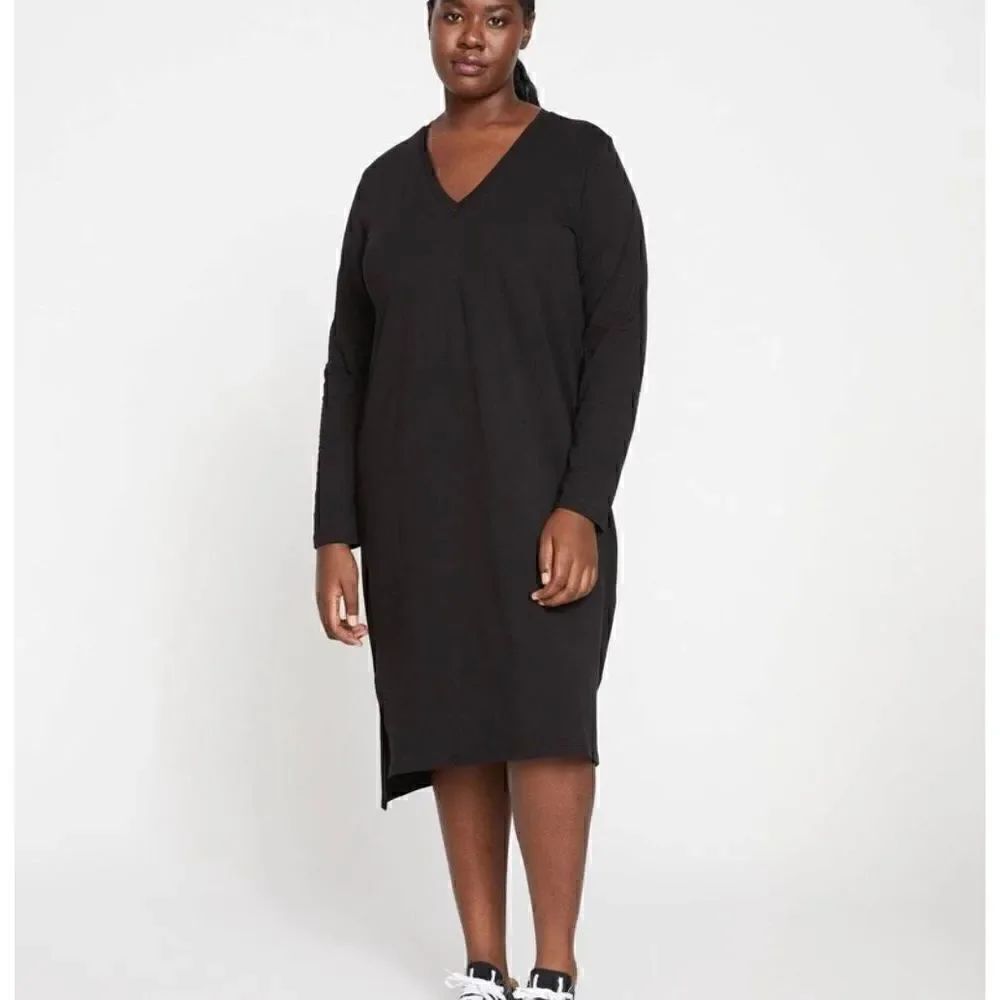 Universal Standard Tesino Black Long Sleeve Jersey Dress V-Neck T-Shirt 2XS 6-8
